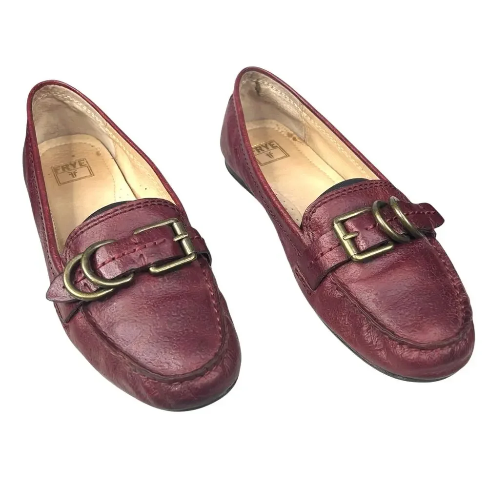 Frye Women’s Brown Leather Slip On Buckle Loafers Size US 8